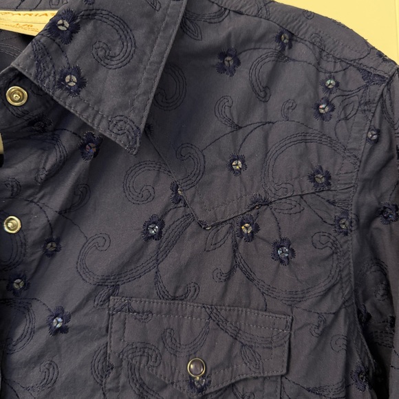 Ariat Women’s Navy Sequin Embroidered Western Pearl Snap Shirt L Cowgirl Sparkle - Picture 9 of 9